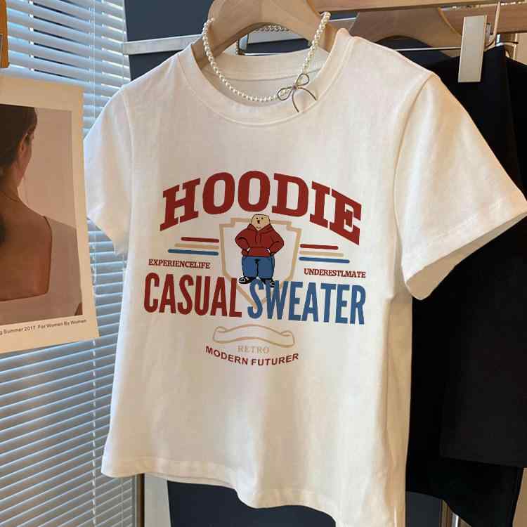 Tシャツ 女性用 杏色 半袖 ショート丈 スリムフィット インナー 夏用 カジュアル デザイン 個性的 アメカジ トップス 軽量 伸縮性 4,250円