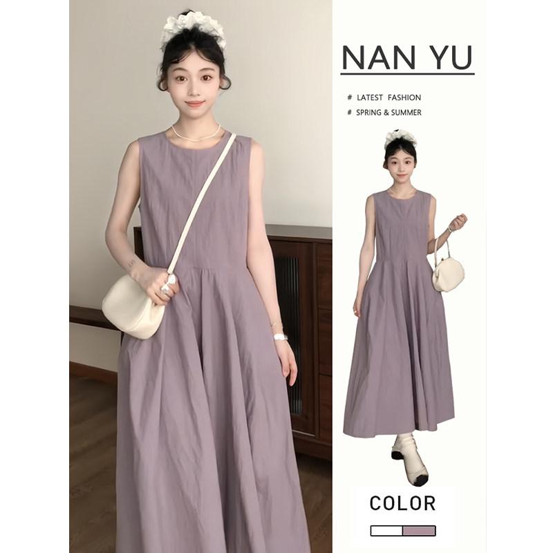 衣装 レディース 夏 ノースリーブ グレイパープル ゆったり ロング御召しもの フレンチ表現スタイル 窈窕たる か細い影ぼうし キャミソール風 心地好い 軽さ 伸縮性