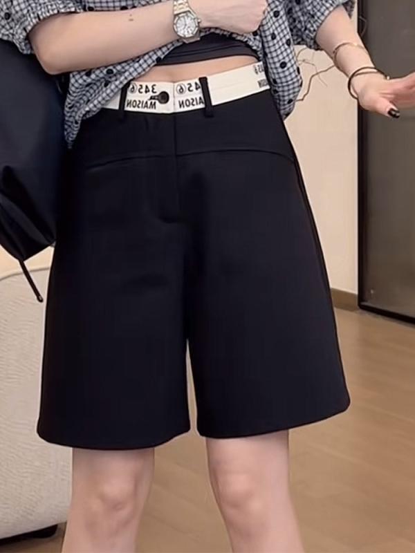 ショートパンツ レディース 夏用 ブラック 西装風 ハーフ丈 薄手 大きいサイズ ストレッチ ハイウエスト スリム見せ カジュアル ワイドレッグ 普段使い 軽量 伸縮性 ボディシェイプ