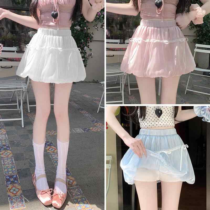 スカート レディース 夏 ピンク Aライン ミニスカート かわいい プリンセス 花柄 リボン 光沢 ふんわり チュール 軽量 カジュアル 普段使い