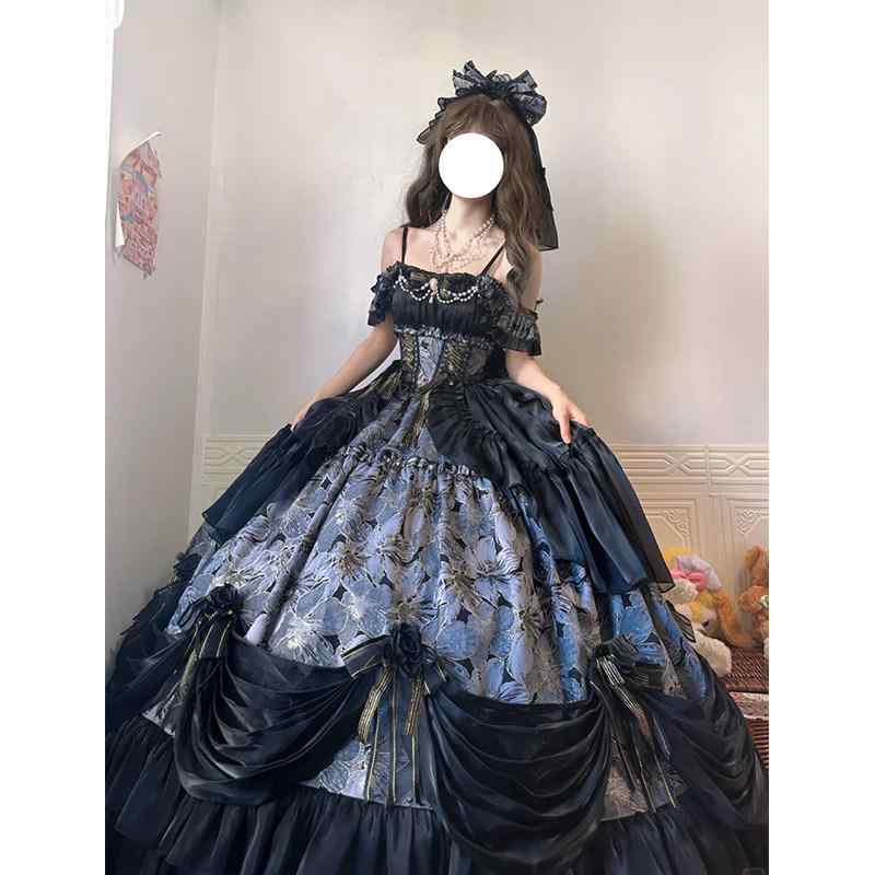 イブニングドレス レディース 黒 ワンショルダー ロリータ風 プリンセススカート 成人式 パーティー用 卒業式 シック エレガント フレアシルエット｜バランスケア　店