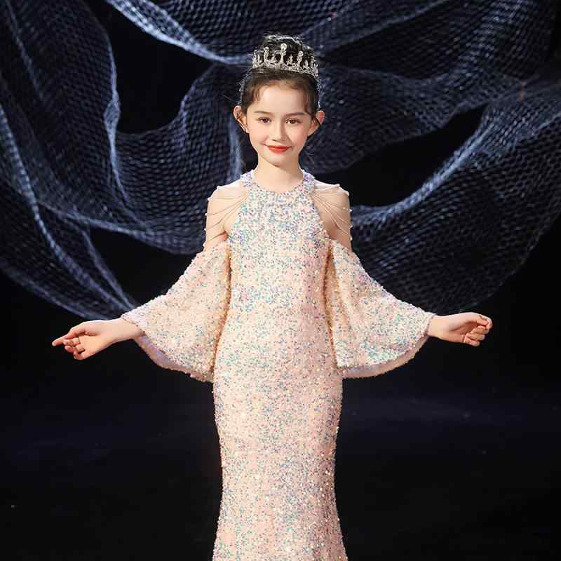 女児 プリンセスドレス フィッシュテール 高級感 演奏会 パフォーマンス 司会者 イブニングスタイル かわいい ワンピース 発表会用 子供礼服
