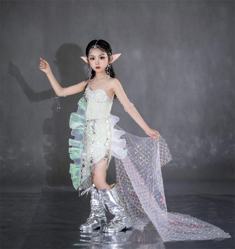 女の子用 人魚 キラキラ 魚尾ドレス 海洋風 コスプレ 礼服 パーティー衣装 ステージ パフォーマンス ガウン メルマイド スカート かわいい デザイン