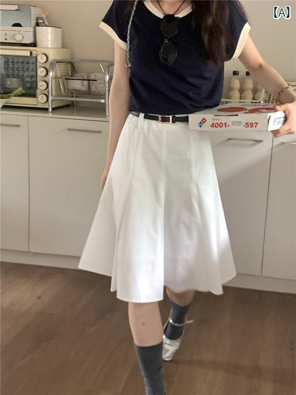 レディース スカート ホワイト プリーツ Aライン コットン カジュアル 夏用 ミディ丈 フレンチスタイル 合わせやすい 小柄対応 軽量 通勤 普段使い｜バランスケア　店