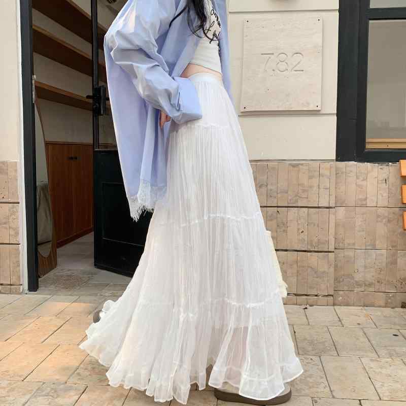 スカート レディース 夏 ホワイト シフォン チュール レイヤード フレア Aライン マキシ丈 ゆったり ビッグシルエット ドレープ 細見え 軽量 涼感 ガーリー カジュアル