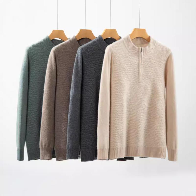 メンズ ニットセーター 半ハイネック ジッパー カシミヤ 厚手 ゆったり 保温 肌触り良い インナー トップス 柔らかい 暖か ベースレイヤー 秋冬