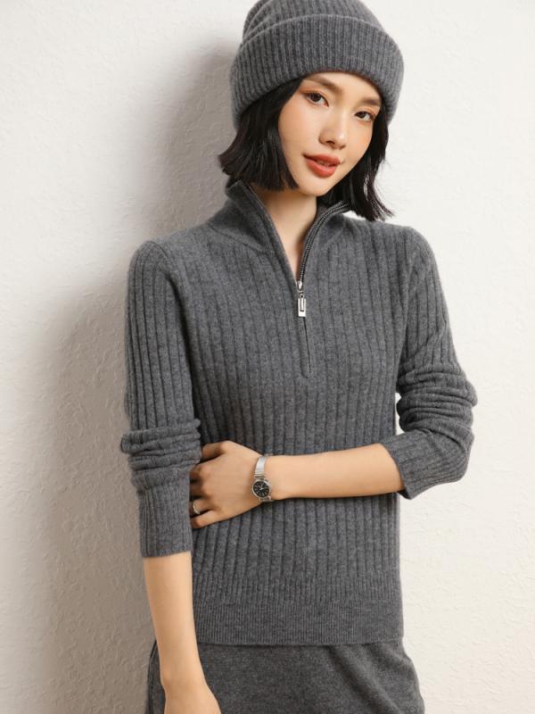 レディース ハイネック セーター 秋冬 カシミヤ ニット ハーフジッパー ゆったり 長袖 インナー トップス 暖か 柔らか 素材 レイヤード 伸縮性 ルーズフィット