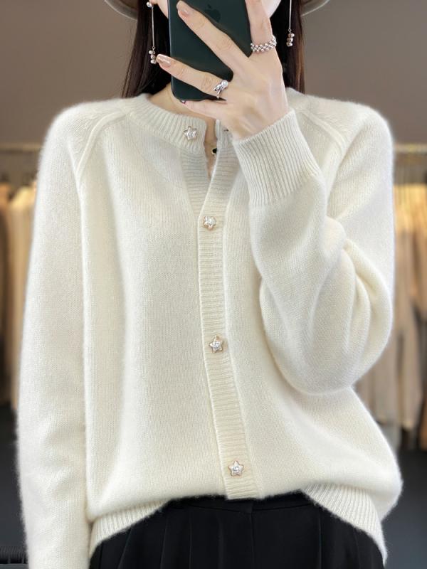 レディース カーディガン 秋冬 厚手 ウール ゆったり ニット 長袖 クルーネック セーター アウター 暖かみ カジュアル 普段使い