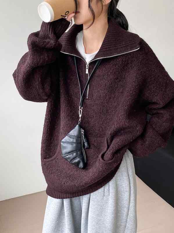 ニットセーター レディース 厚手 ウール ハイネック ハーフジッパー ゆったり マルチカラー 暖か 秋冬 ルーズフィット トップス 普段使い