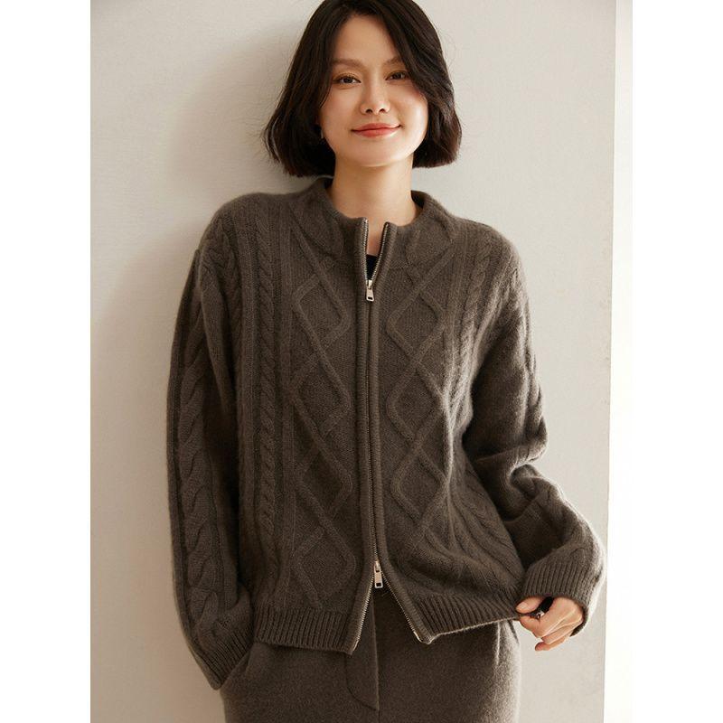 レディース 秋冬 カシミア ニット カーディガン ハーフハイネック ジッパー 厚手 ゆったり セーター アウター 暖か 日常使い 柔らかい 肌触り
