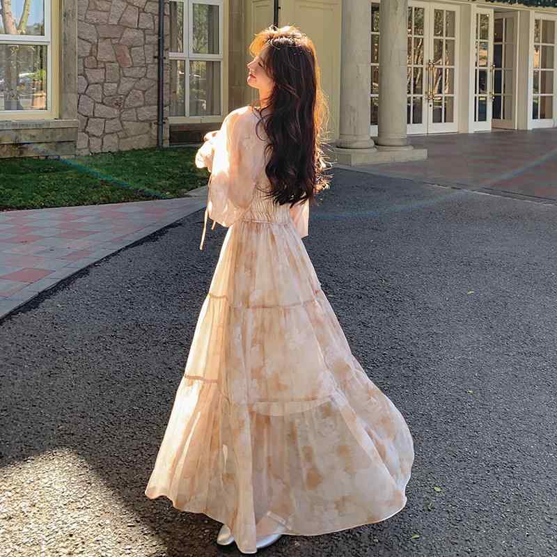 レディース ワンピース 小花柄 スクエアネック ロングドレス フランススタイル ロマンチック 春夏 フェミニン 優しい 気質 リゾート 普段使い 軽やか シルエット|バランスケア 店