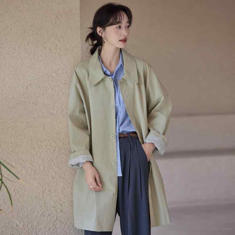 レディース トレンチコート 綿 中長丈 ゆったり 大きめ大きさ 心地よい アウター 早春 綿織物 ビッグ影ぼうし 軽さ 年月 普段使い走り お部屋着 伸縮性