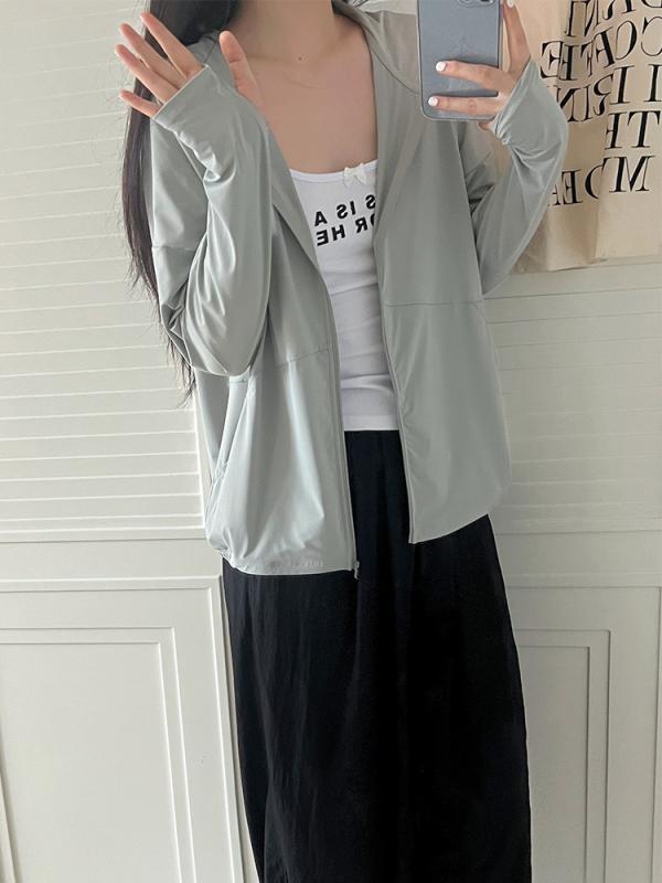 レディース 夏用 日焼け防止服 接触冷感 UVカット フード付き アウトドア ジャケット 通気性 軽量 スリムシルエット 再生繊維 吸湿速乾
