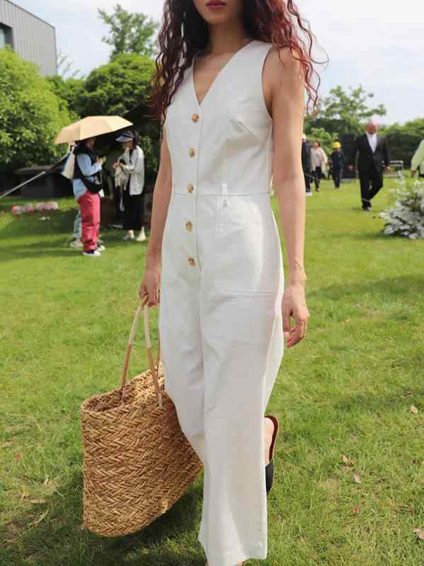 リネン 綿織物 麻 オールインワン ロングズボン下 飛び降りる背広 上半身背広 ノースリーブ より良い 書き割り 繋ぎ 衣裳風 ロング丈 心地好い 普段使い走り 軽さ 通気性 伸縮性 分かりやすい 目論む