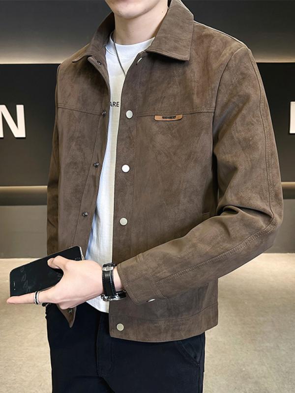 ジャケット メンズ 秋冬 アウター スエード ラペル 高級感 ストリート カジュアル スタイル 軽量 上着 コート ターンカラー 普段使い