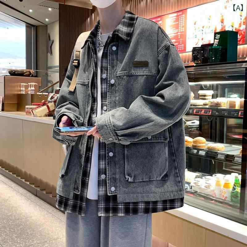 上衣 成人男性用 ジーンズ プルオーバー型 照合のしるし柄 うつり変わり 時間 心地好い アウター 軽さ 伸縮性 通い 普段使い トップス-カジュアルシャツ-メンズファッション