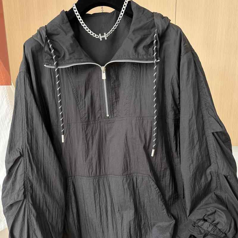 レディース 春夏 UV撥ねのける ボンネット付き添い人 ハーフジップ 濫りがわしい ビッグ影ぼうし 御前上等感 アウトドア 防晒 上衣 ドローストリング ティーシャツ