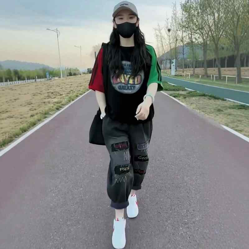 韓国 刷り上げる 背広 プルオーバー 調教師 パーカー 流汗 レディース 成人女性 心地好い 流行り物 背広 夏 半袖 刺しゅう ウォッシュデニム ズボン下