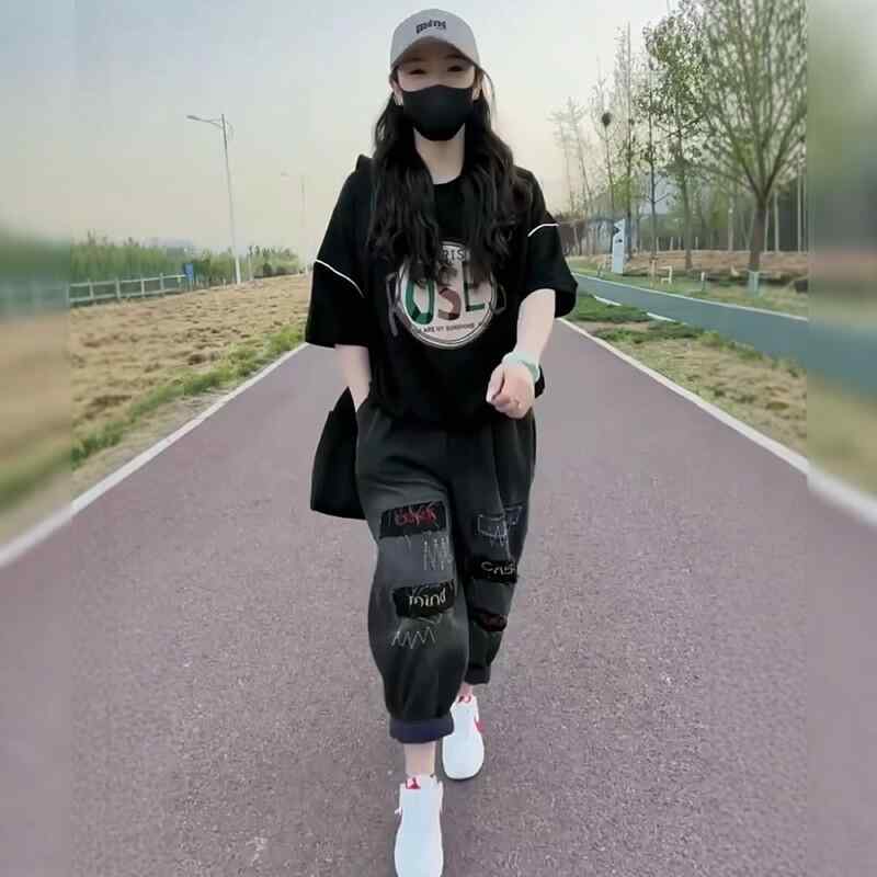 韓国 刷り上げる 背広 プルオーバー 調教師 パーカー 流汗 レディース 成人女性 心地好い 流行り物 背広 夏 ラウンド素っ首 刺しゅう ウォッシュドデニム ズボン下 か細い