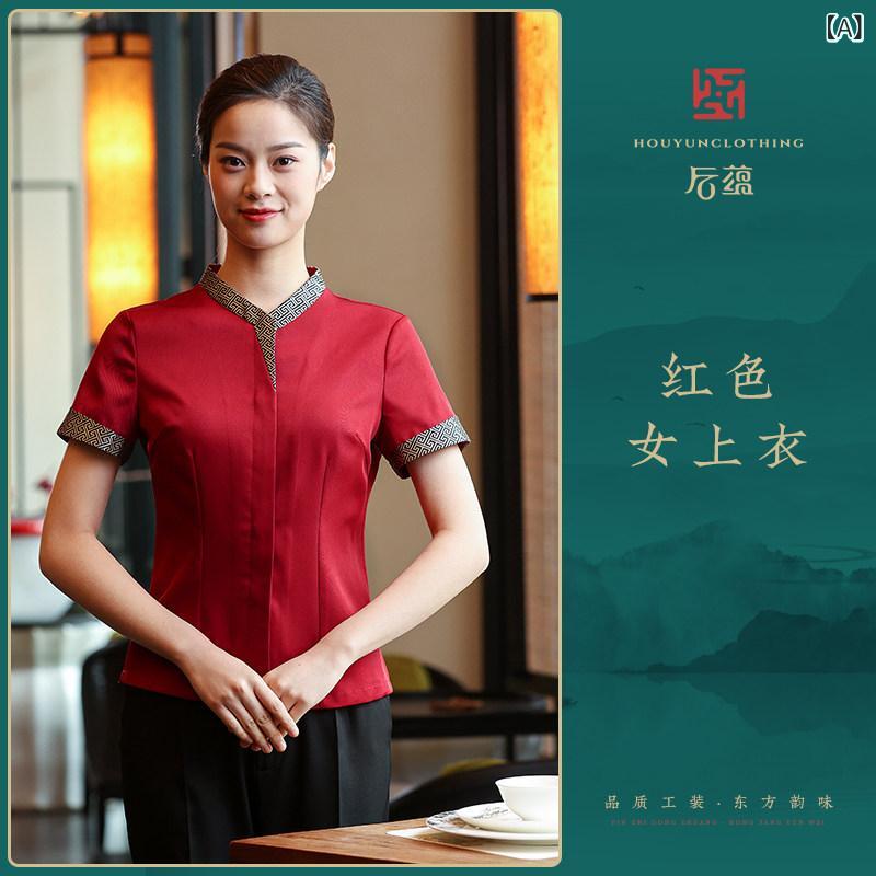 大衆食堂 給仕御召しもの レディース 中華一皿分の料理店 ケータリング 向こう正面待ち合い室 進め方服 働き口着 原材料制服 半袖 夏 赤いこと