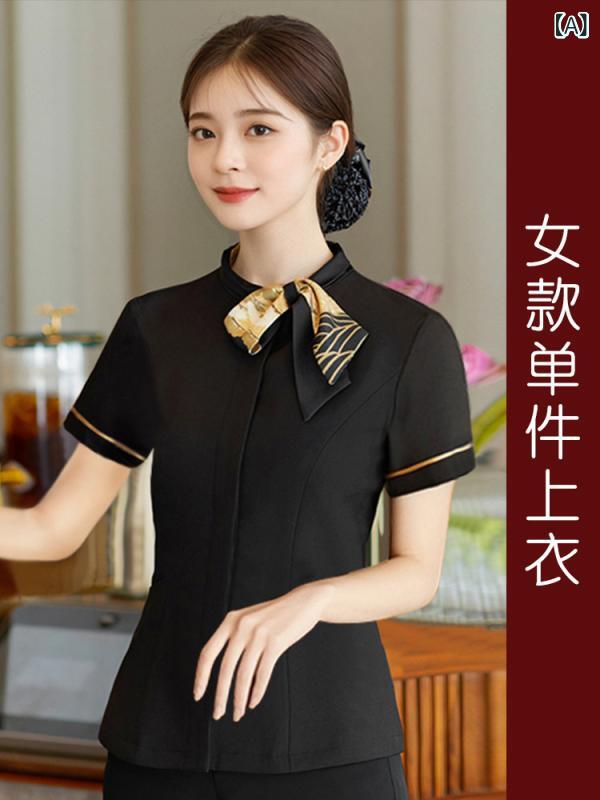 食べ物屋 給仕御召しもの 中華一皿分の料理店 向こう正面待ち合い室 やり方服 御勤め着 原材料制服 半袖 夏 黒いこと