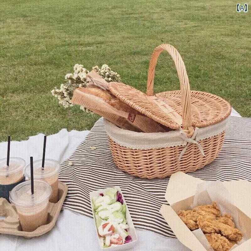 ピクニック 提げ篭 分かりやすい 助けになる 可愛らしい 今めかしい お弁当 フルーツ 籐織 メッシュ 難民キャンプ 室外