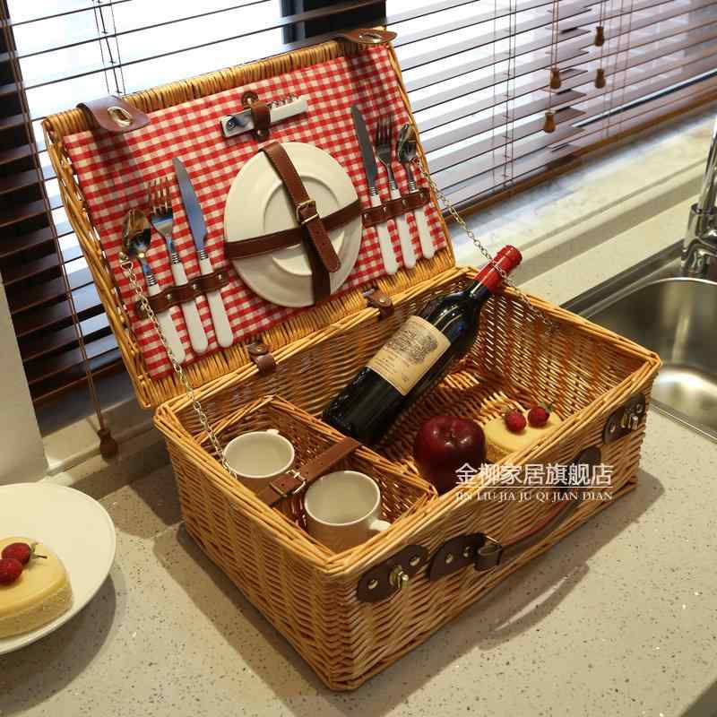 ピクニック 提げ篭 分かりやすい 助けになる 愛くるしげ かっこ良い お弁当 籐織 メッシュ 納める 食器付き添い人 赤銅色 弁当箱・水筒-弁当箱・弁当袋-大人用弁当箱