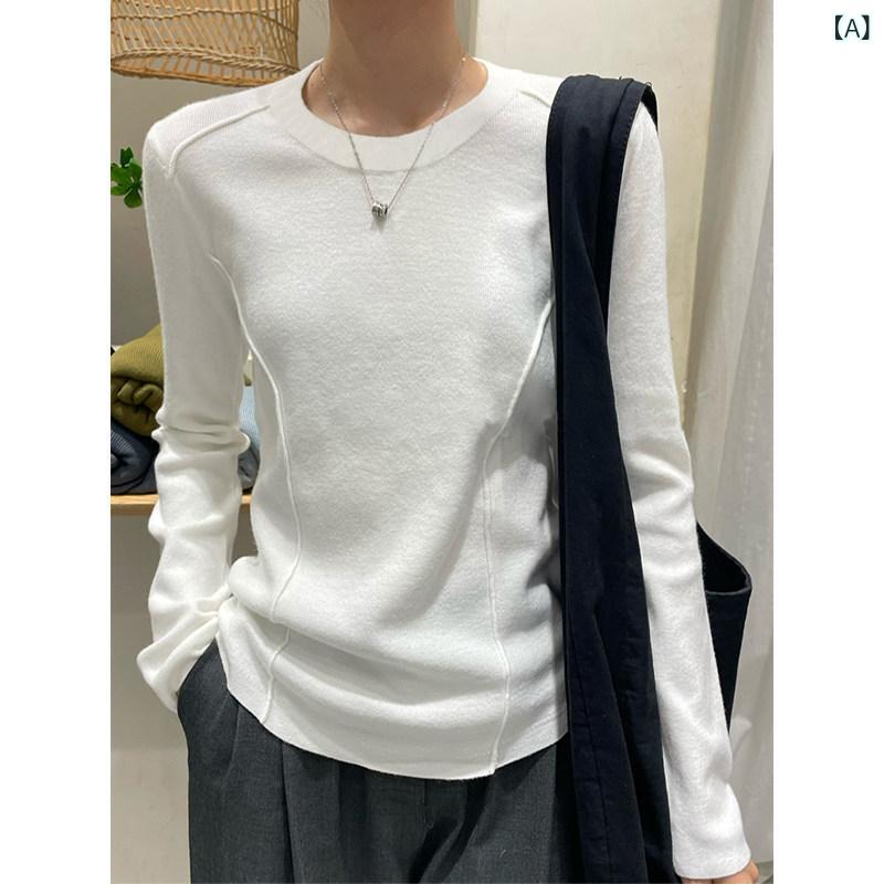 レディース シンプル 長袖 Tシャツ カジュアル ベルベット 無地 スリムフィット インナー 暖か ベース トップ ホワイト グレー ブラック