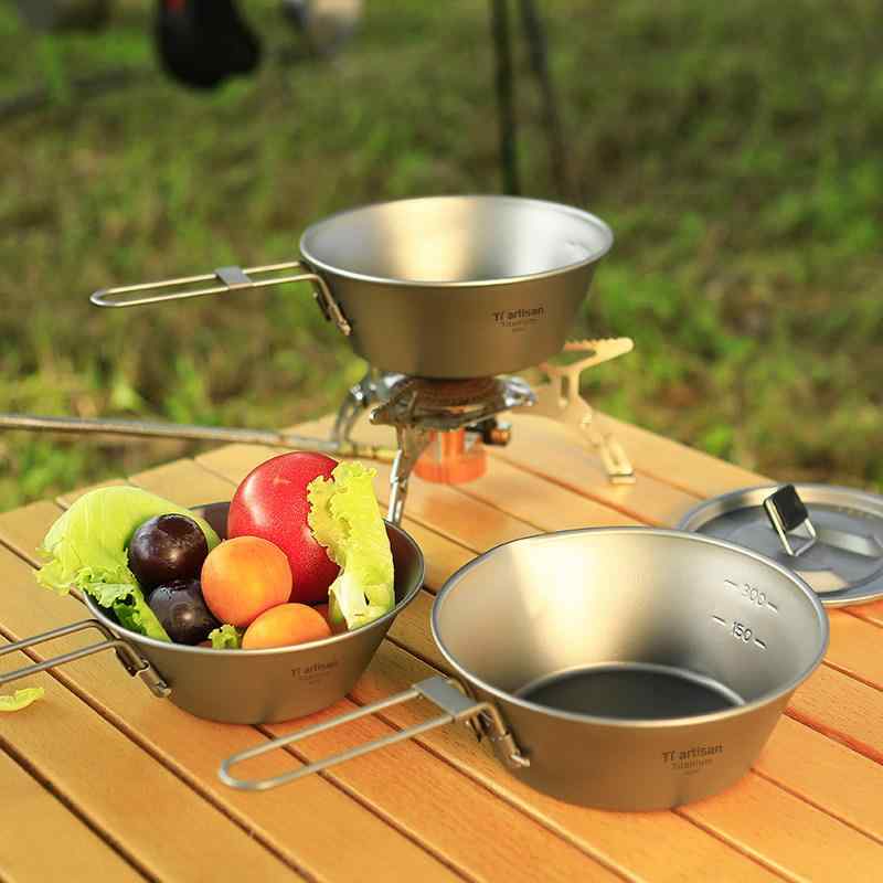 難民キャンプ アウトドア装置 細工人 露天 チタン スノーボウル 携帯型 食器 膳立て 手道具 折りたたみ ピクニック どんぶり鉢