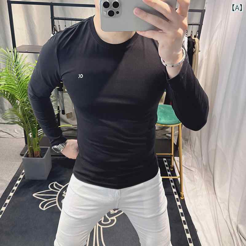 長袖Tシャツメンズシンプル おしゃれ 綺麗 ファッション カジュアル 綿 コットン 春秋服 ベーシック インナーウェア レトロ 男性用 黒 白｜バランスケア　店