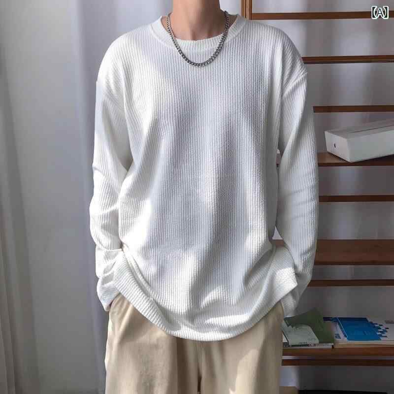 長袖ティーシャツメンズシンプル 今めかしい 好いたらしい 流行り物 心地よい 綿 綿織物 歳月服 第一義的 下着類御召しもの レトロ 成人男性用 白いこと 黒いこと