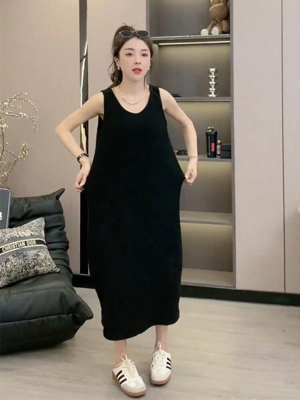 スカート　ドレス　ノースリーブ 春の レディース ブラック サスペンダー ドレス 軽くて 大人っぽい スタイル ゆったり ノースリーブの ロング スカート ハイエンド ベスト｜バランスケア　店