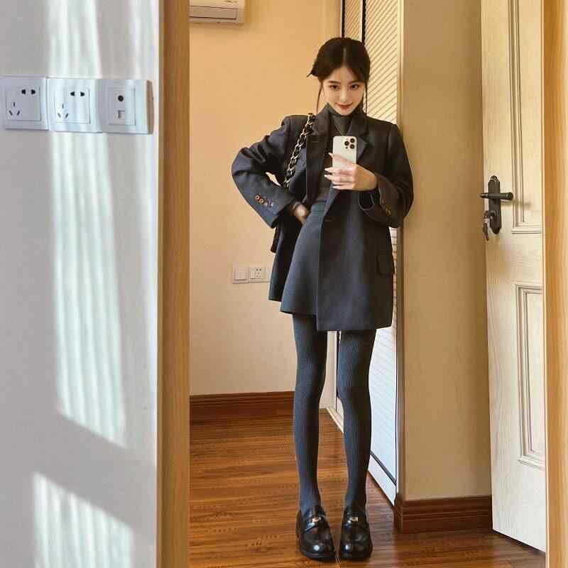 スーツ おしゃれ スーツ ジャケット 韓国 ユニーク ショルダーパッド トップ 通勤 長袖 シングルブレスト グレー|バランスケア 店