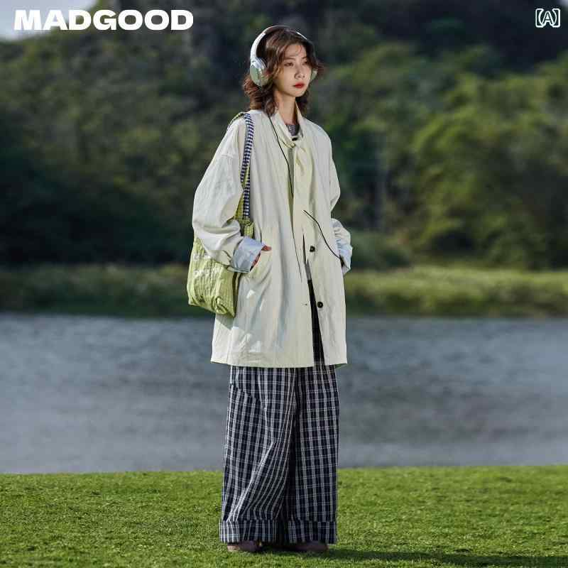 Madgood 和風 春 ゆったり 心地よい 全能 のど首 伝達ルート 結びこぶ ドレープ ウィンドブレーカー 上衣
