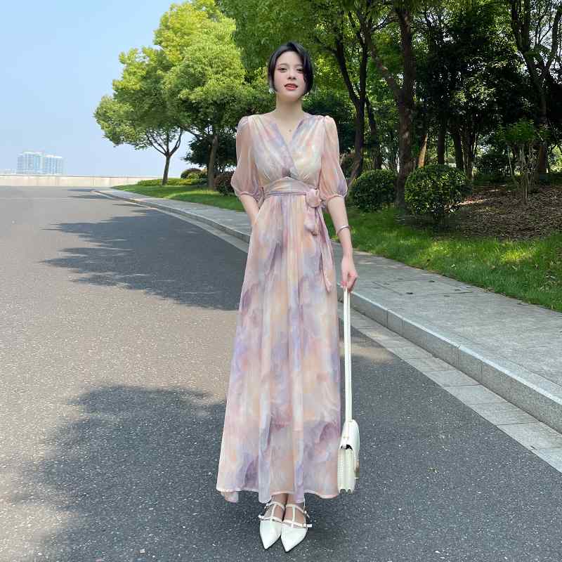 レディース 衣装 可愛らしい 窈窕たるな 酉の方角と か細いお茶 ひと休み フレンチスピード競技 ロング スコートを 備えた 2025夏の 新の 花柄 御召しもの