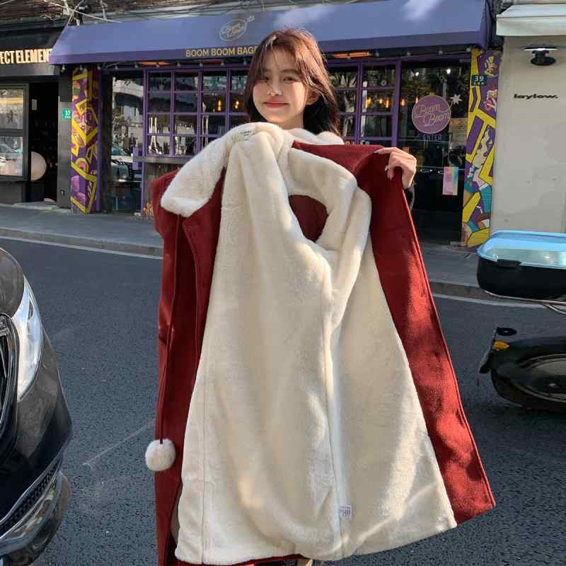コート ジャケット レディース 中長 春 厚手 裏起毛 西洋風 シンプル おしゃれ カジュアル ファッション お出かけ アウター 使いやすい 便利 レッド｜バランスケア　店