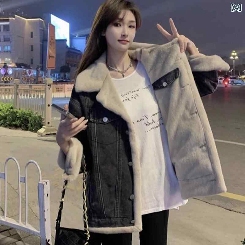 厚地の外套 上衣 ジーンズ レディース 冬 ゆったり 朦々たる 裏起毛 綿織物 韓国 分かりやすい 今めかしい 心地好い 流行り物 お出かけ アウター 使い分かりやすい 助けになる