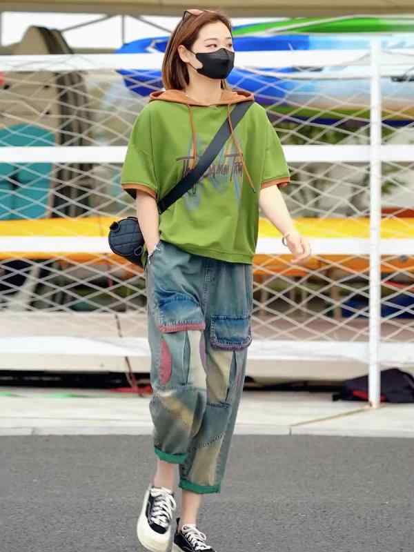 韓国 刷り上げる 背広 プルオーバー 調教師 パーカー 流汗 レディース 成人女性 心地好い 流行り物 半袖 夏 ボンネット付き添い人 デニム 今めかしい