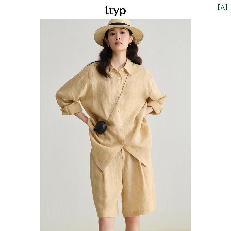 レディース　　シャツ　トップス ltyp 旅行 麻 リネン カジュアル 日焼け防止 スーツ シャツ / ショーツ レディース 春 文学｜バランスケア　店