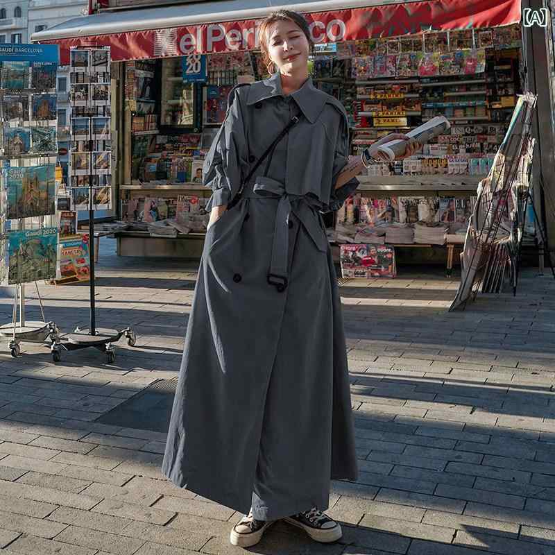 で 美しい グレーの ウィンドブレーカージャケット 女性用 春秋 2025 足首までの 英国 ロング コート|バランスケア 店
