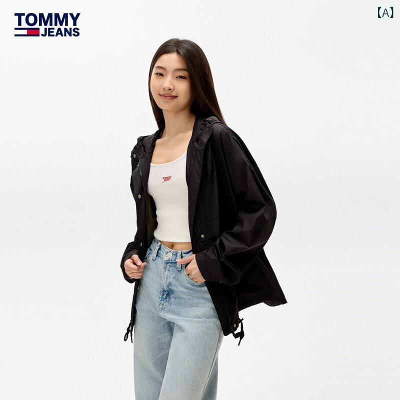 Tommy 25 春夏 レディース 運動競技 心地よい 通い ゆったり 肩 出し ボンネット付き添い人 ウィンドブレーカー シングル 上衣 1