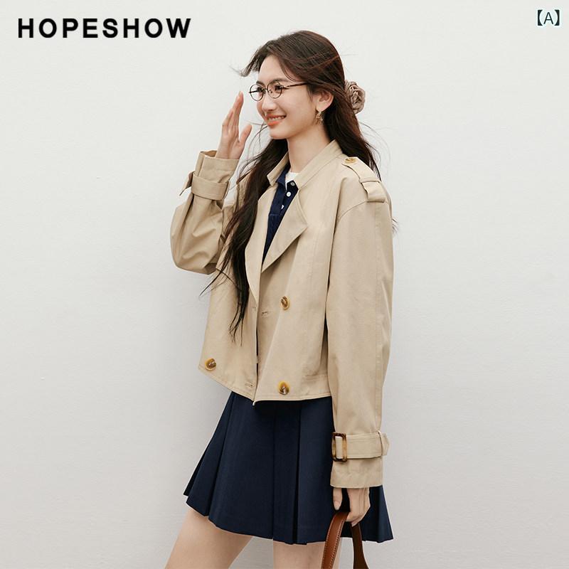 真っ赤 袖の 心地好い カーキ色の ウィンドブレーカー  2025 春の 成人女性服 落っこちる 肩先 ボックス席 ダブル前胸部 遊撃手 厚地の外套
