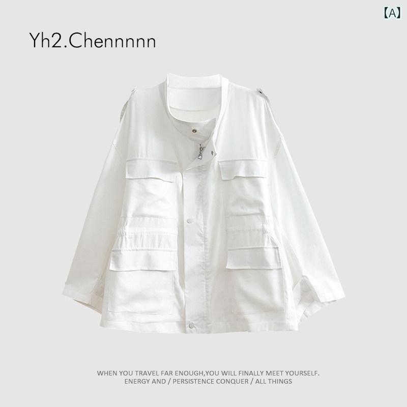YH 2  Chennnnn 朦々たる 綿織物と リネンの 真っ白い ウィンドブレーカー  ゆったり 心地好い 薄っぺらの ゆったり 厚地の外套 ジレー レディース