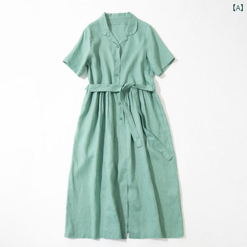 薄っぺら リネン 原材料を 当て嵌める した  夏用の 成人女性用 V素っ首 胴締めと馬鹿でかい 律動的な調子 プルオーバー 御召しものが 付いた リネン 半袖 御召しもの 23527