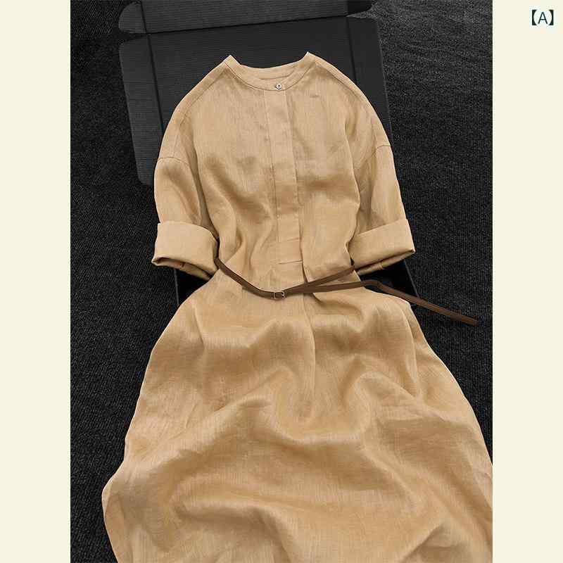 フランスの ティーブレイク 風な ユニークな 美しい アプリコット リネン ドレス｜バランスケア　店