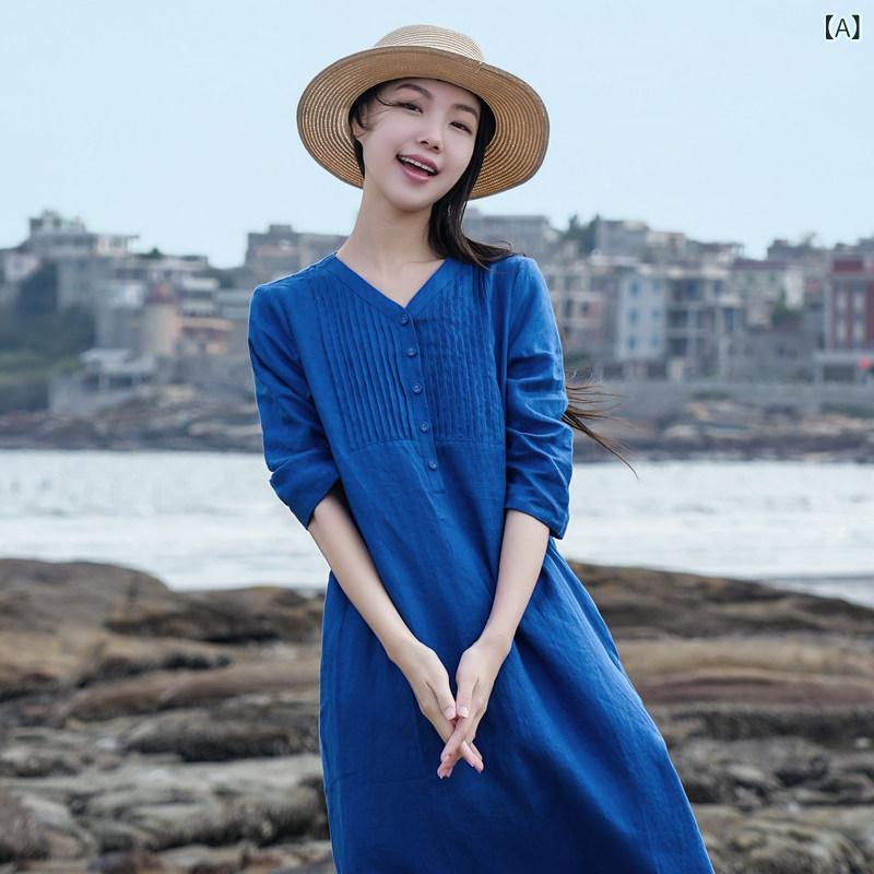 夏の レデイース の お召しもの  リネン  a生産ライン スコート  Vのど首 筋目スコート  涼しく 伸び伸びする した 出で立ち