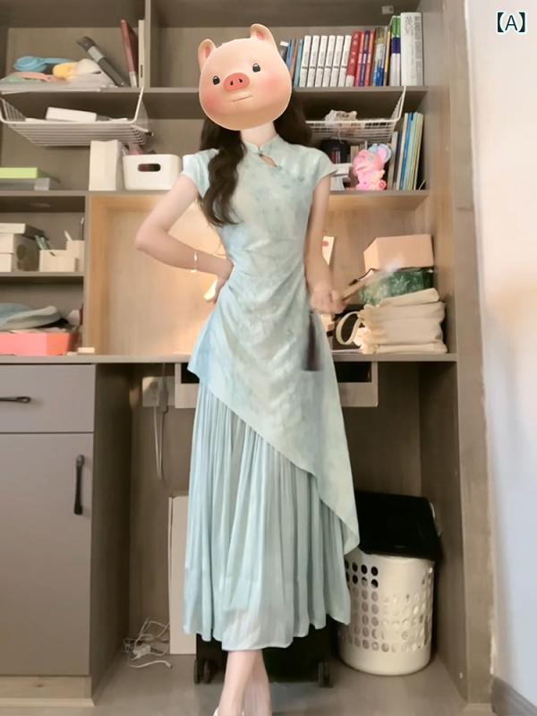 中国 御召しものの 成人女性 2025 夏の Xiangyunsha 組み換える  瀬戸もの 御召しものの スコートの か細い 民族 風 ロング スコート