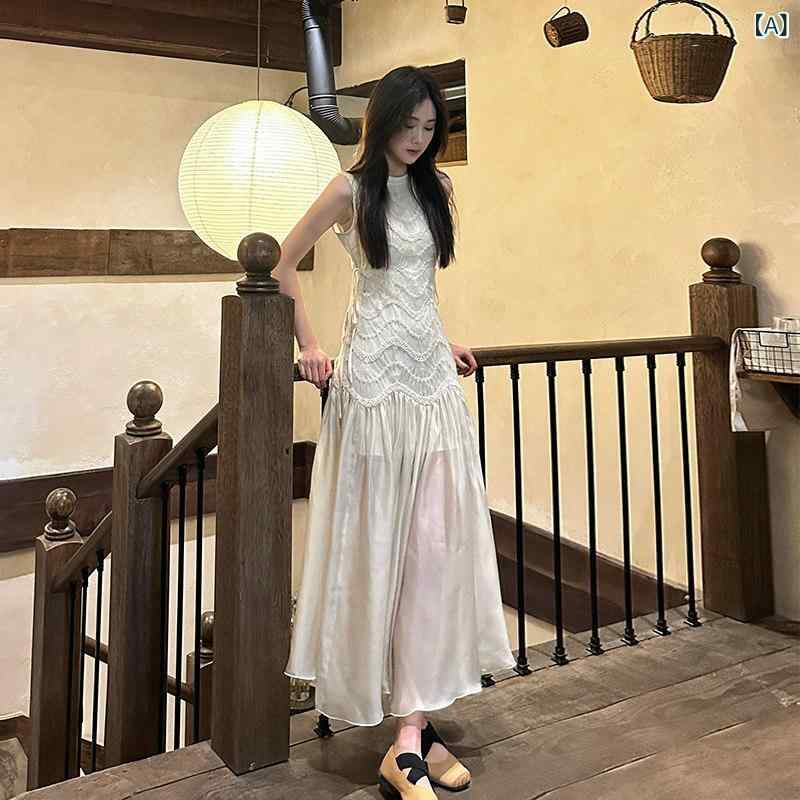 ワンピース ロング マキシ丈 フランスの 重厚な ノースリーブベスト ドレス 女性 2025夏の レース スカート ウエスト ステッチ｜バランスケア　店 7,668円