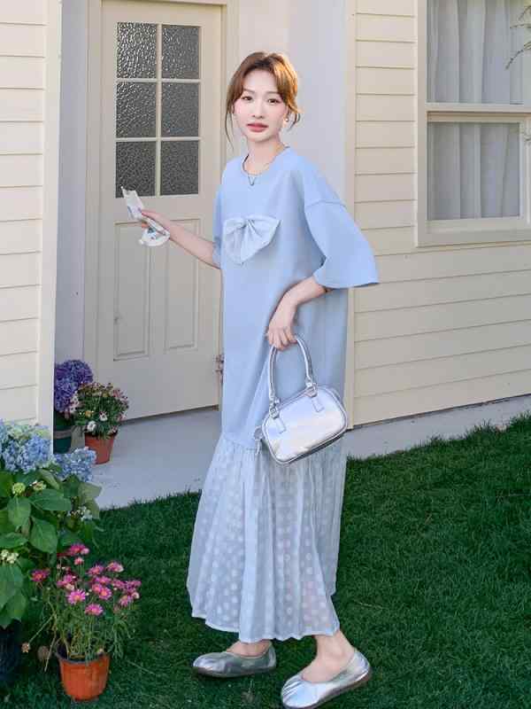 ロングスコート 御召しもの レディース 夏の 成人女性用 青み シュロの葉 半袖 御召しもの 特殊 素晴らしい ゆったり 土手っ腹を 覆いかぶせる スリミング プルオーバー ロング スコート
