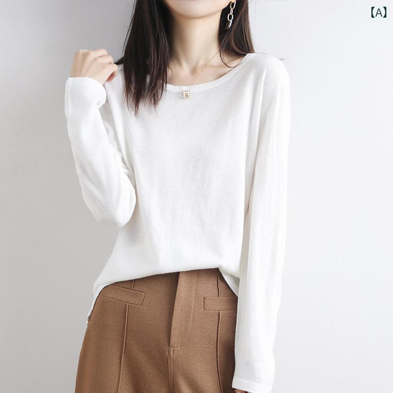 秋用の 薄っぺら 梳毛織物 羊毛 スウェーター  レディース ラウンドのど首  度合い輪っか プルオーバー  ゆったり  無地 編み物 スウェーター  遊撃手 スウェーター